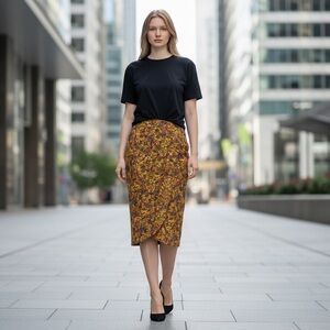 🌻VINTAGE 80s 90s Courtenay Floral Wrap Tapered Hem Cocoon Midi Skirt 26" Waist